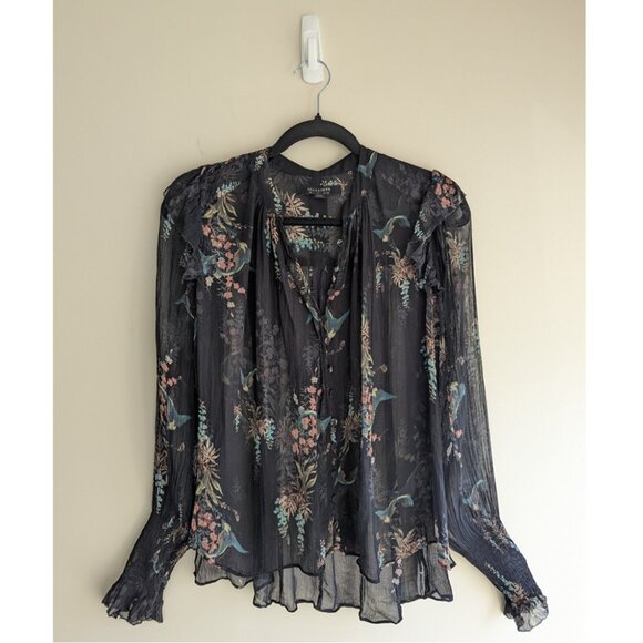 ALLSAINTS Lara Melisma Sheer Floral Print Blouse - Picture 8 of 15